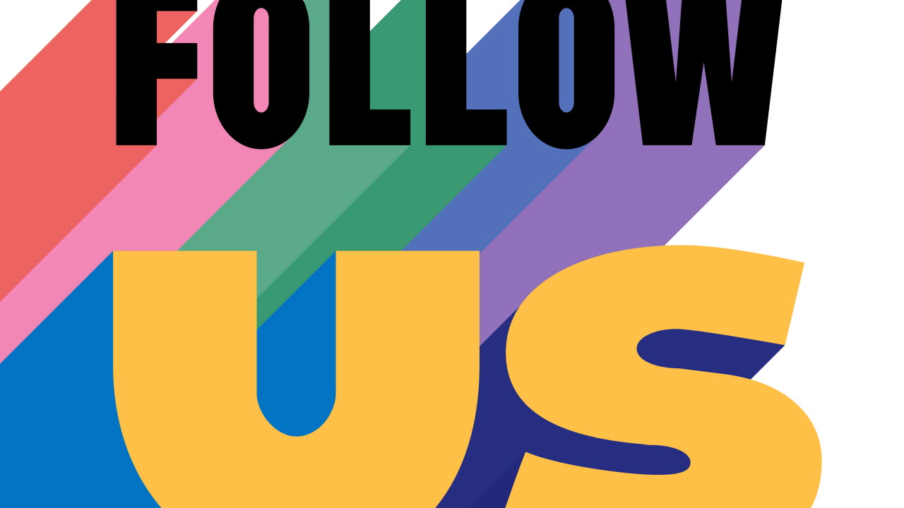 Stiliserad färgglad text: Follow us